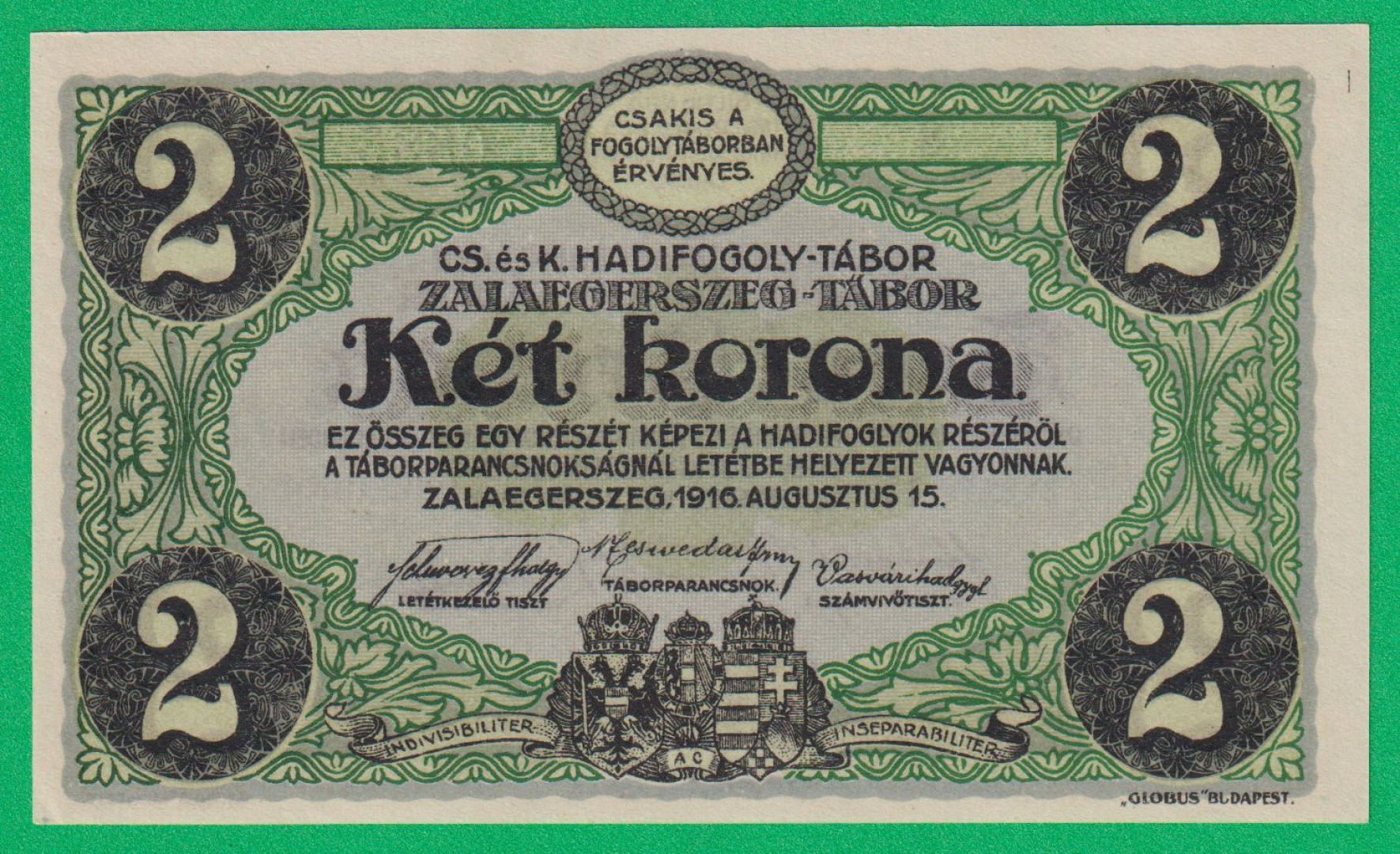 Zalaegerszeg 2 korona 1916. 8.-0885 hadifogolytábor