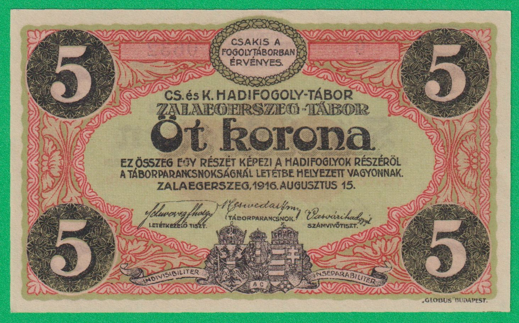 Zalaegerszeg 5 korona 1916. 9.-0632 hadifogolytábor