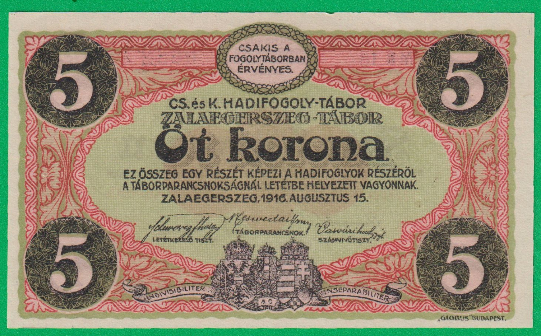 Zalaegerszeg 5 korona 1916. MS 18.-0682 hadifogolytábor