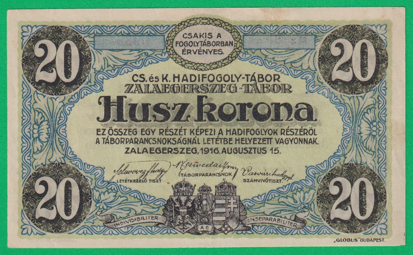 Zalaegerszeg 20 korona 1916. MS 8.-0950 hadifogolytábor