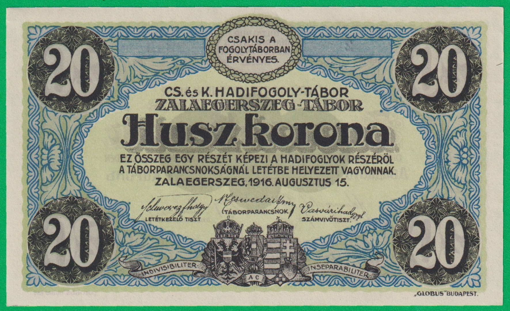 Zalaegerszeg 20 korona 1916. 2.-0943 hadifogolytábor