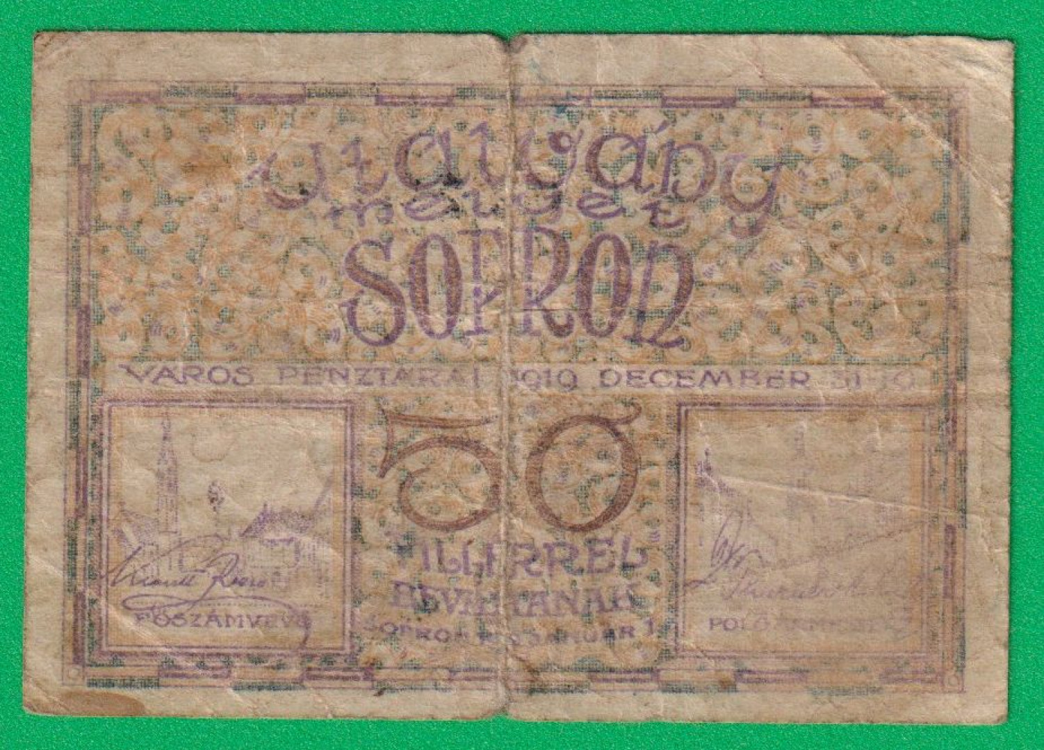 Sopron Utalvány 50 Fillér 1919.