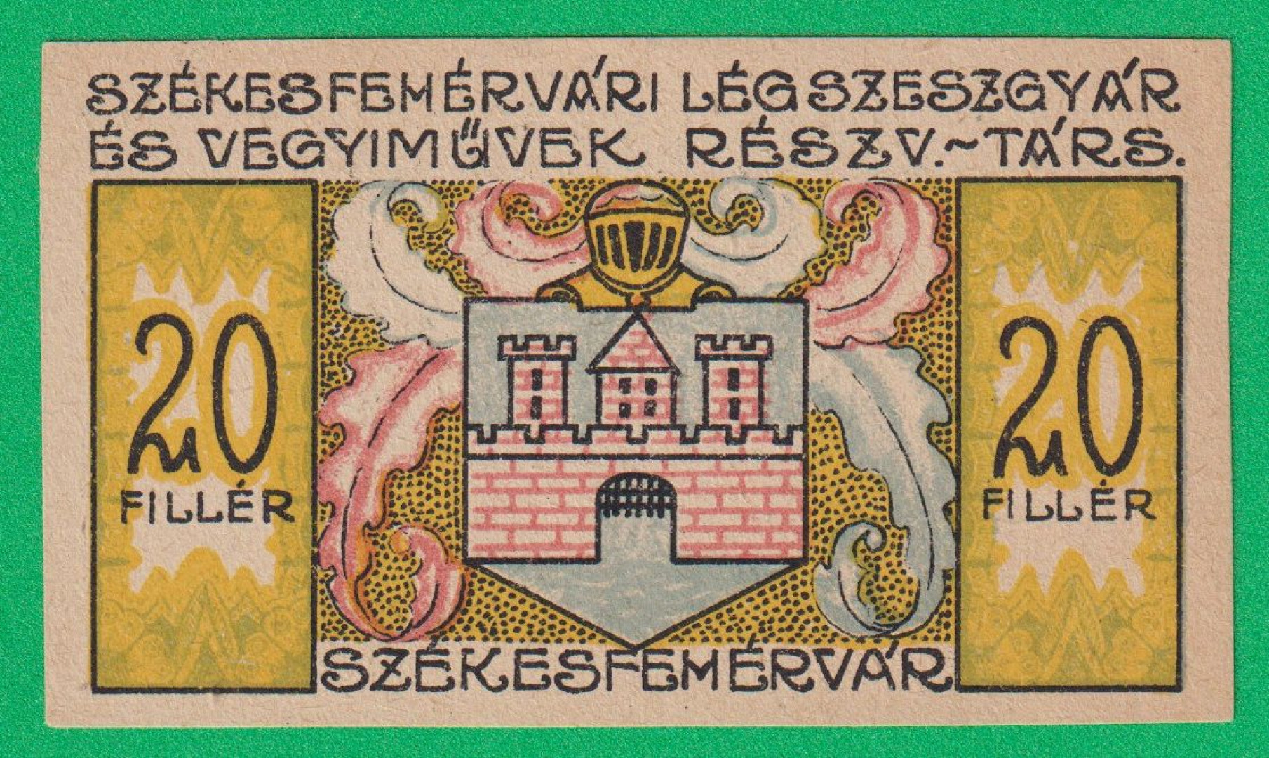 Székesfehérvári Légszeszgyár Rt. 20 Fillér 1921.
