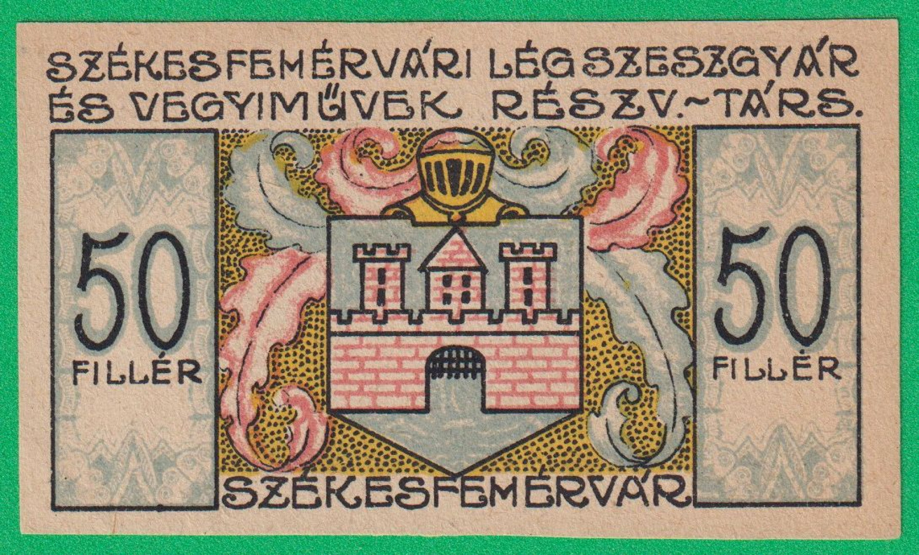 Székesfehérvári Légszeszgyár Rt. 50 Fillér 1921.