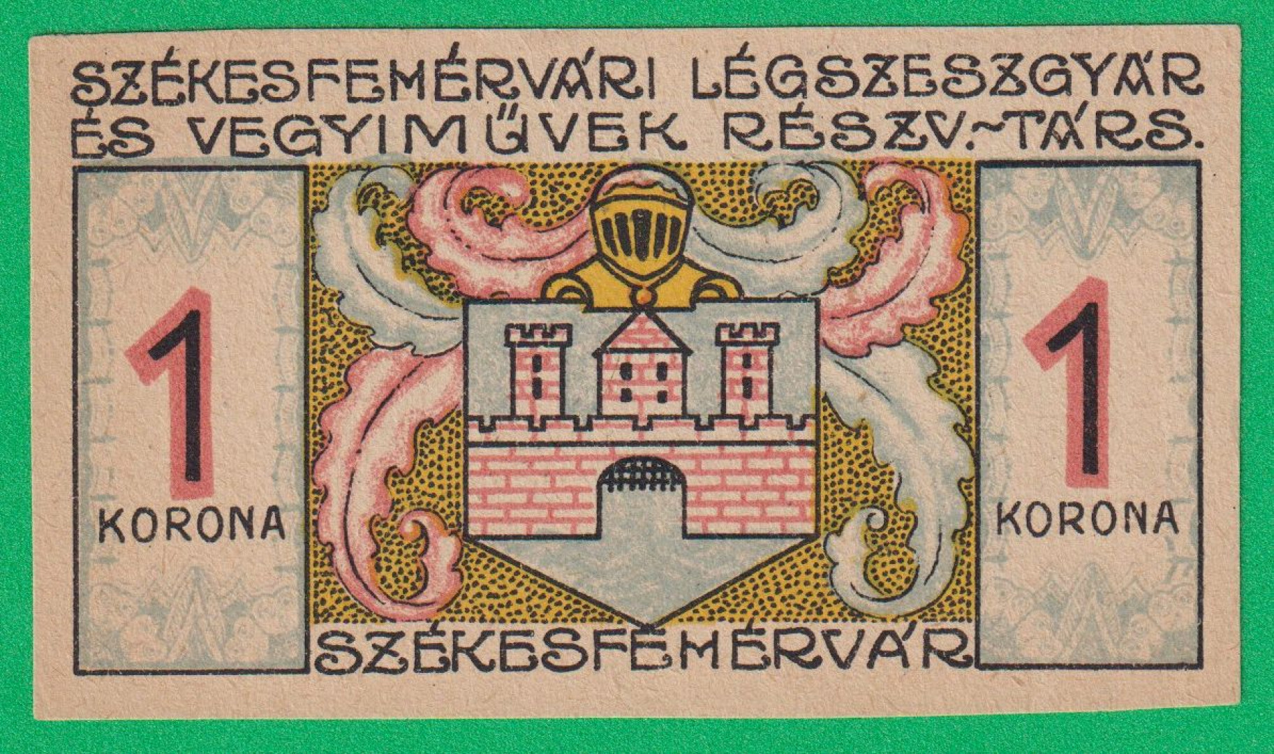 Székesfehérvári Légszeszgyár Rt. 1 Korona 1921.
