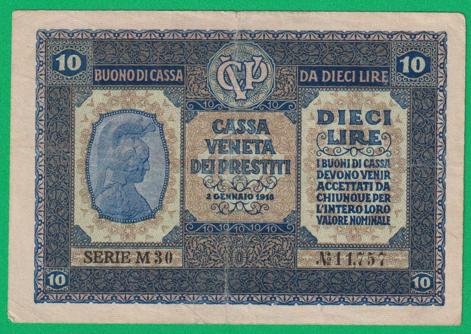 Olaszország 10 Lira 1918.