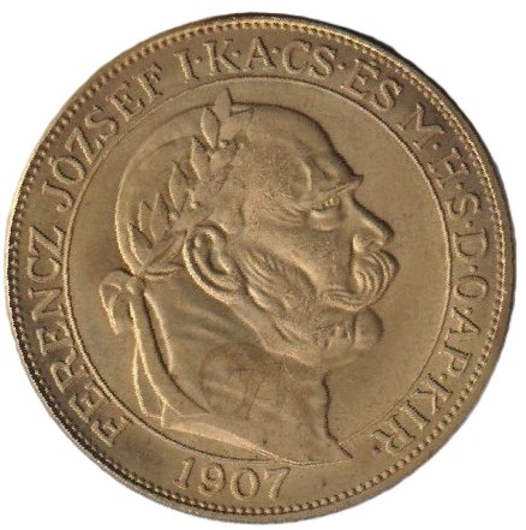 100 Korona 1907. aranyozott bronz Replika (L)