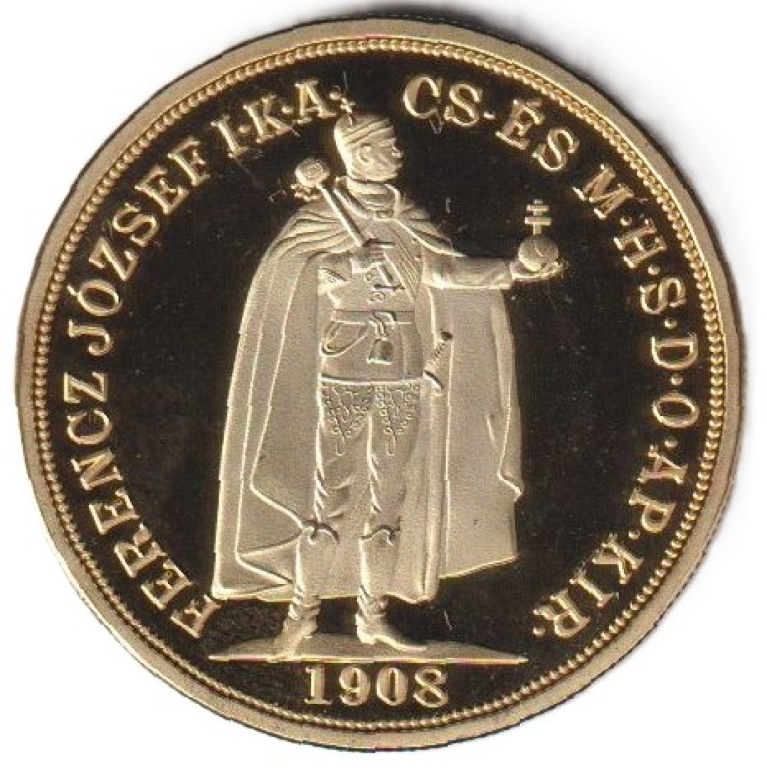 100 Korona 1908. aranyozott bronz Replika (L)