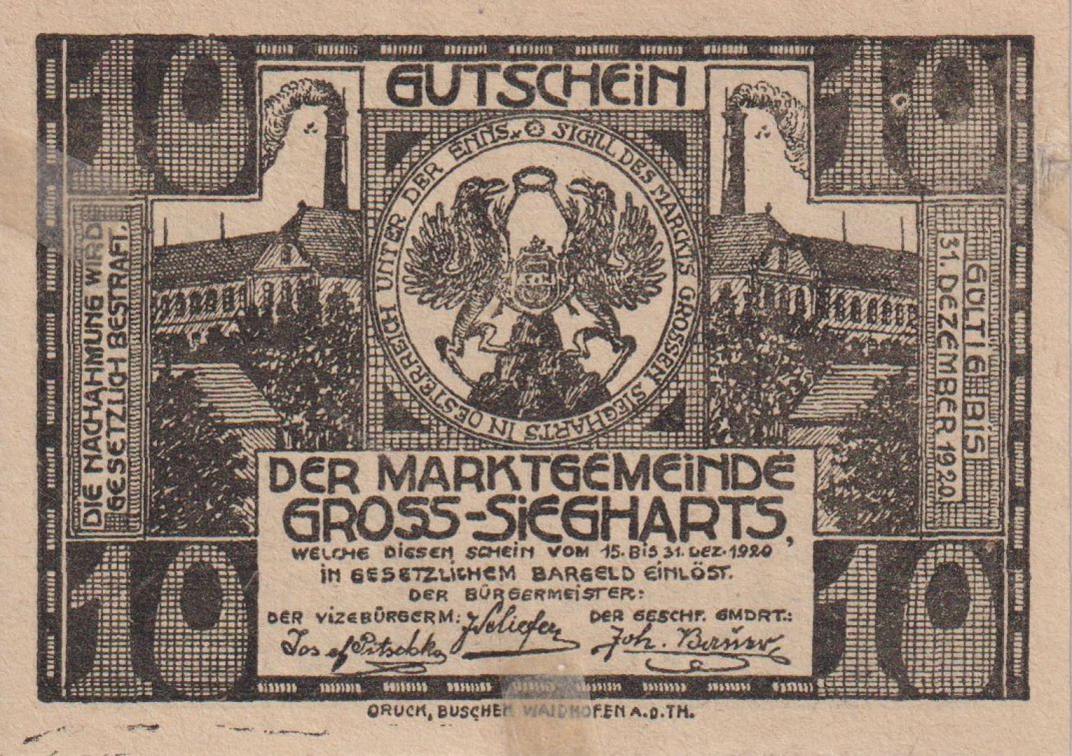 Gross-Siegharts 10 heller 1920.