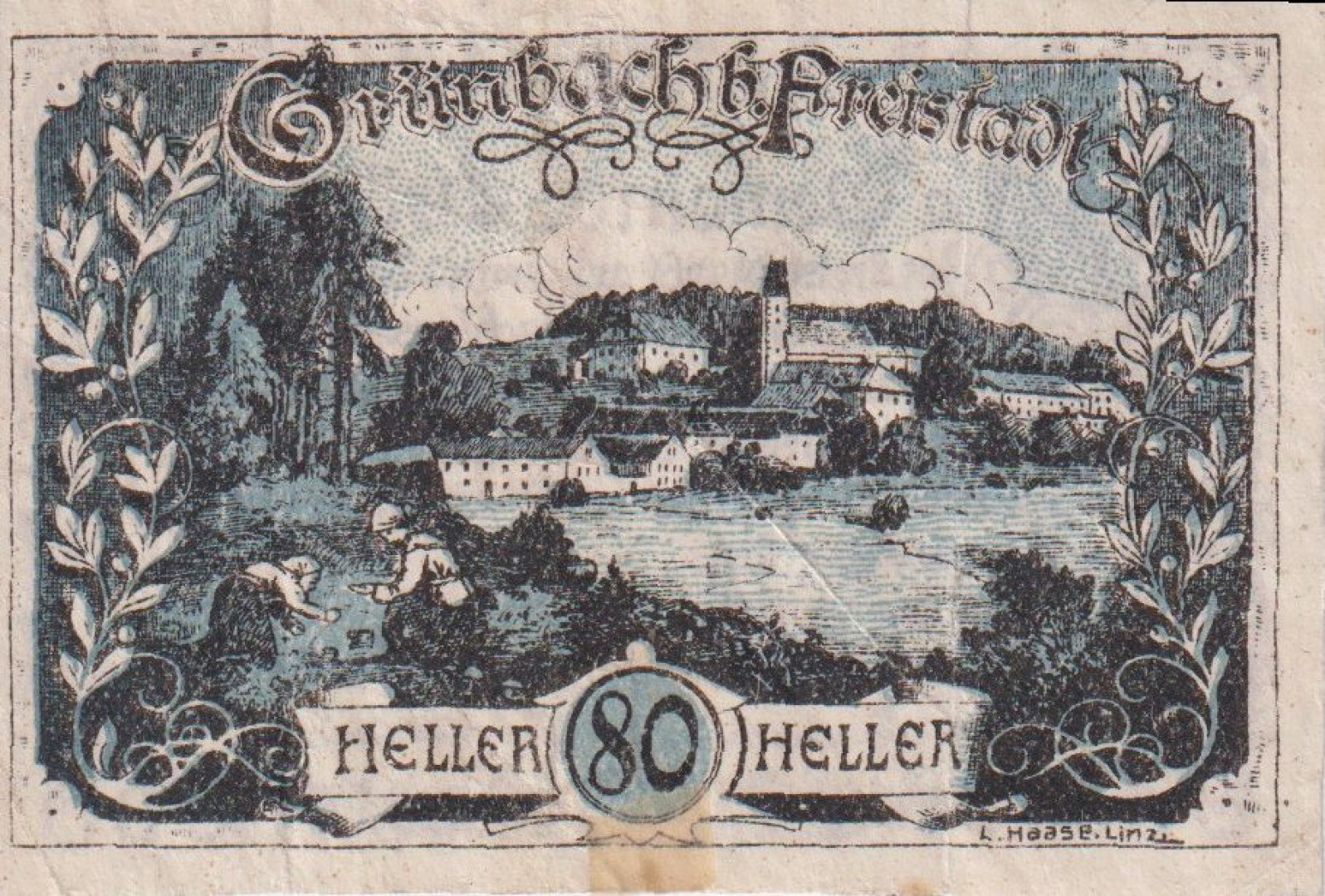 Grünbach b. Friestadt 80 heller 1921.