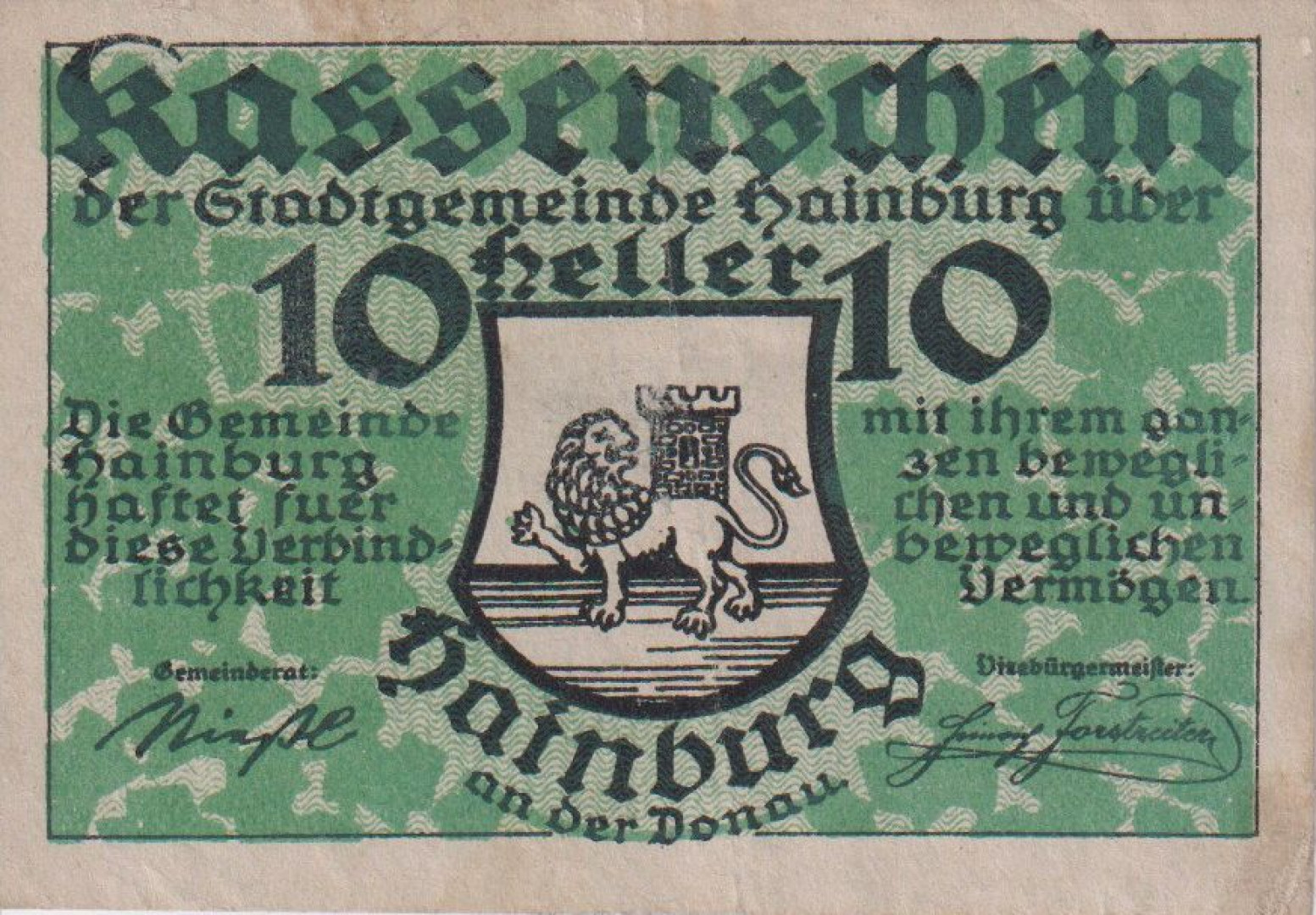 Hainburg ad. Donau 10 heller 1920.