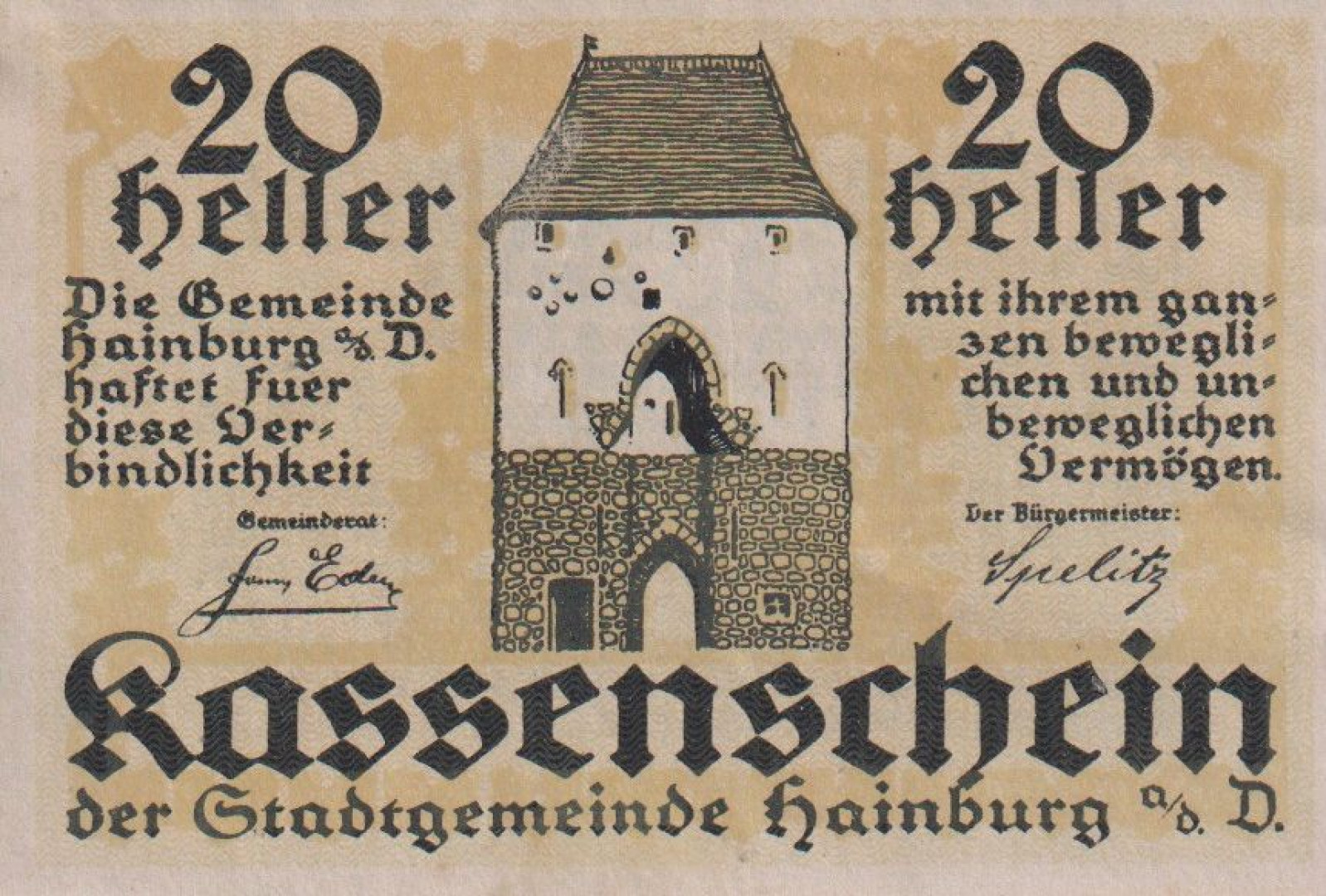 Hainburg ad. Donau 20 heller 1920.