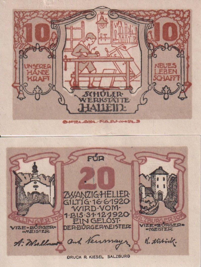 Hallein 10 és 20 heller 1920.