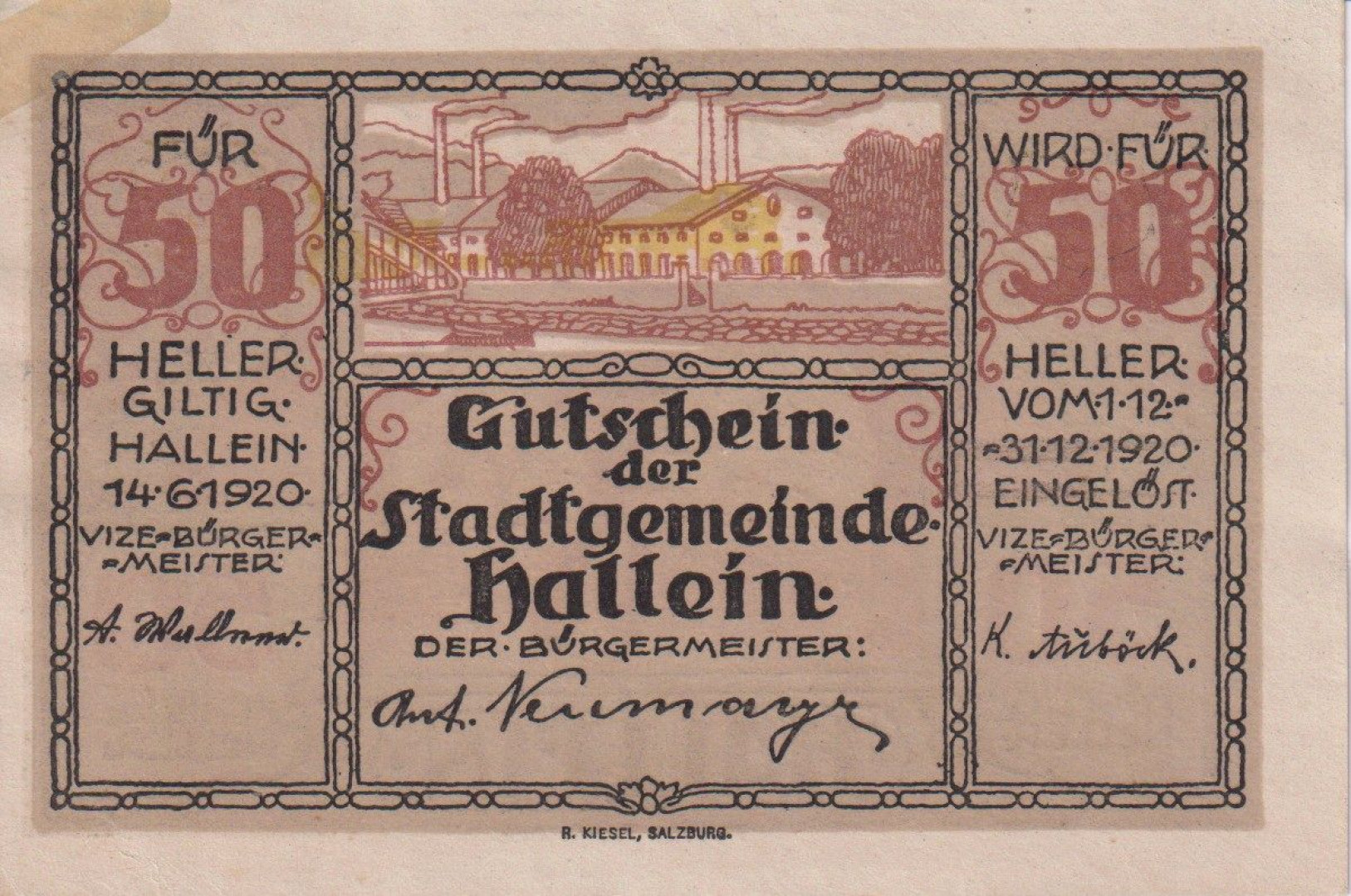 Hallein 50 heller 1920.