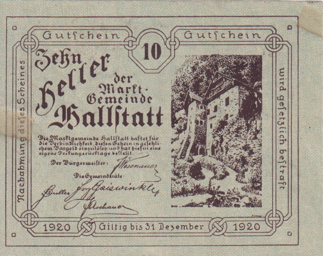 Hallstatt 10 heller 1920.