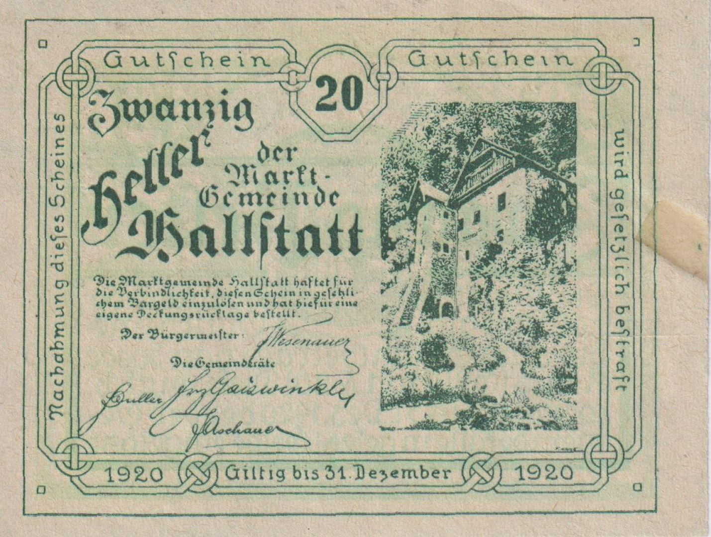 Hallstatt 20 heller 1920.
