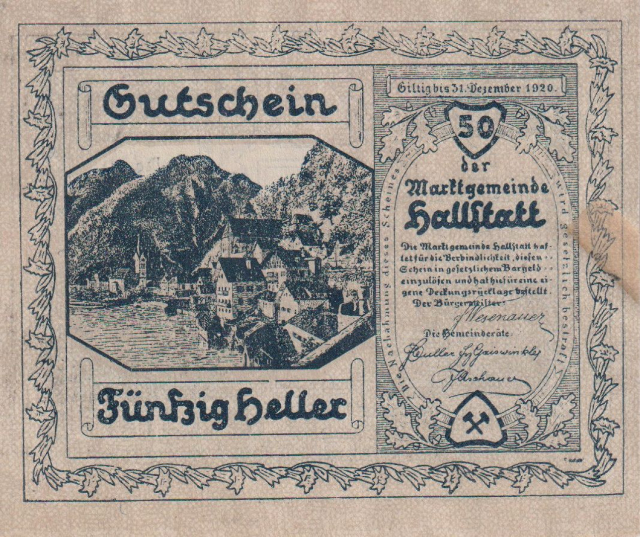 Hallstatt 50 heller 1920.