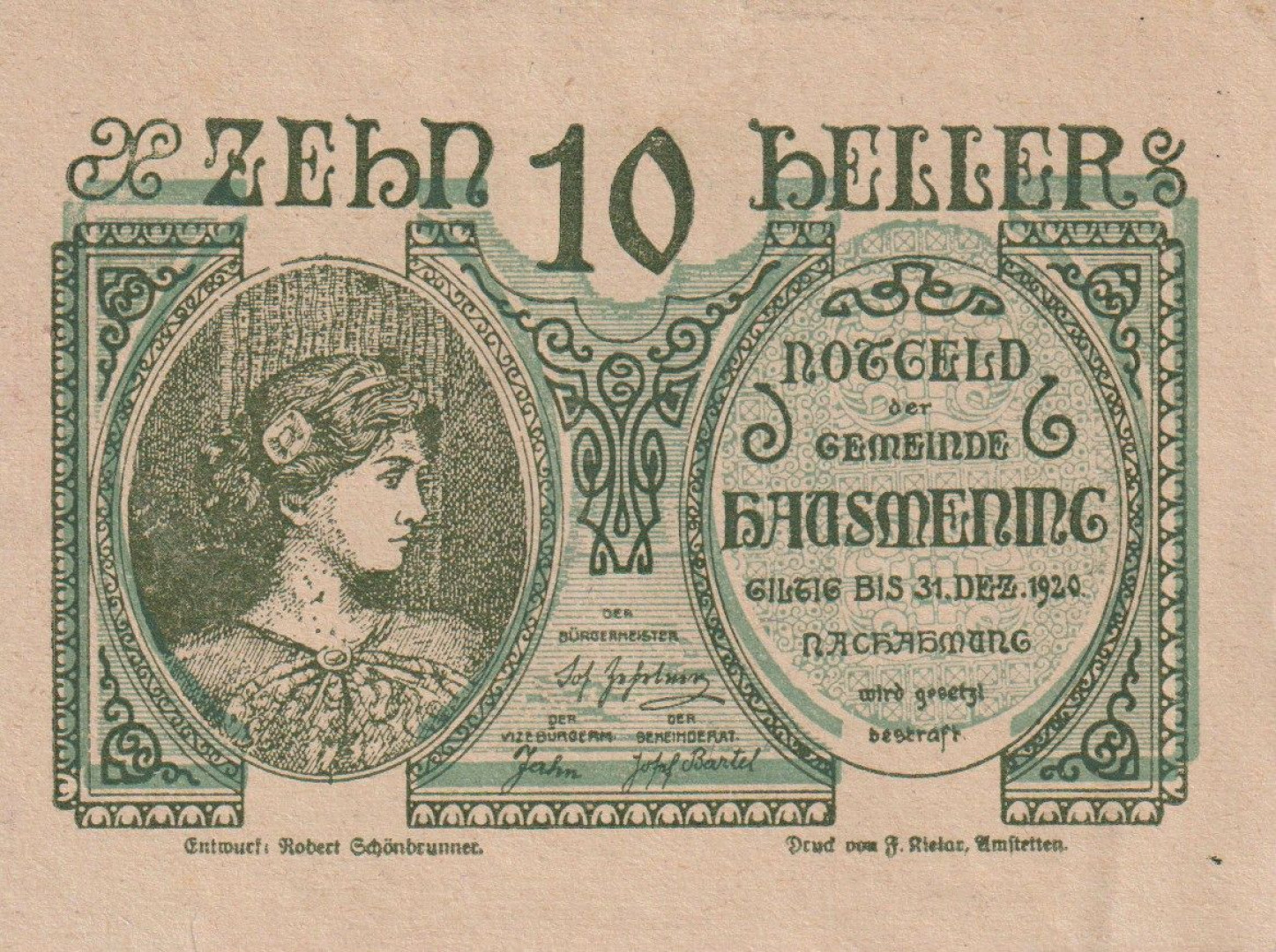 Hausmening 10 heller 1920.