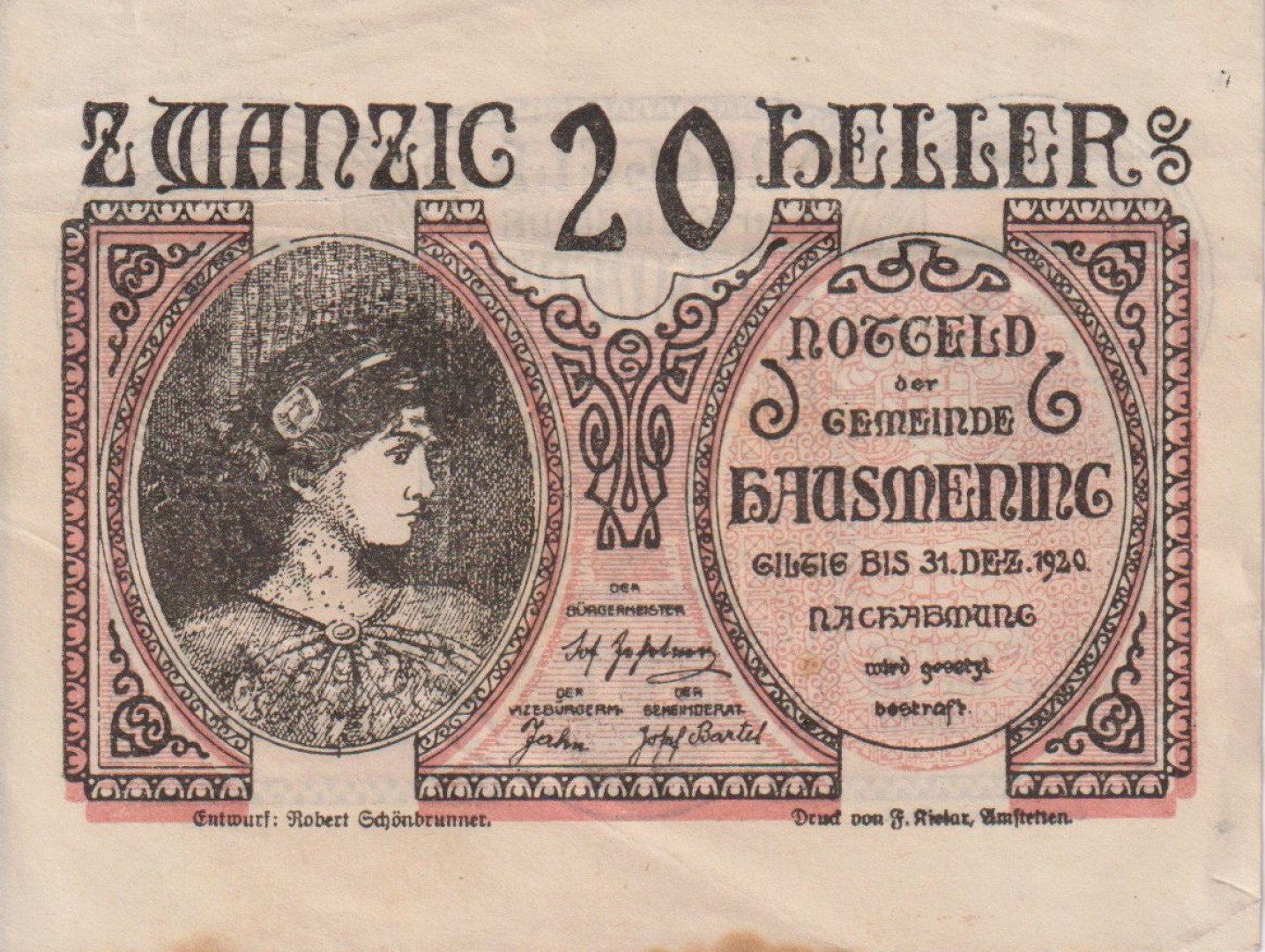 Hausmening 20 heller 1920.