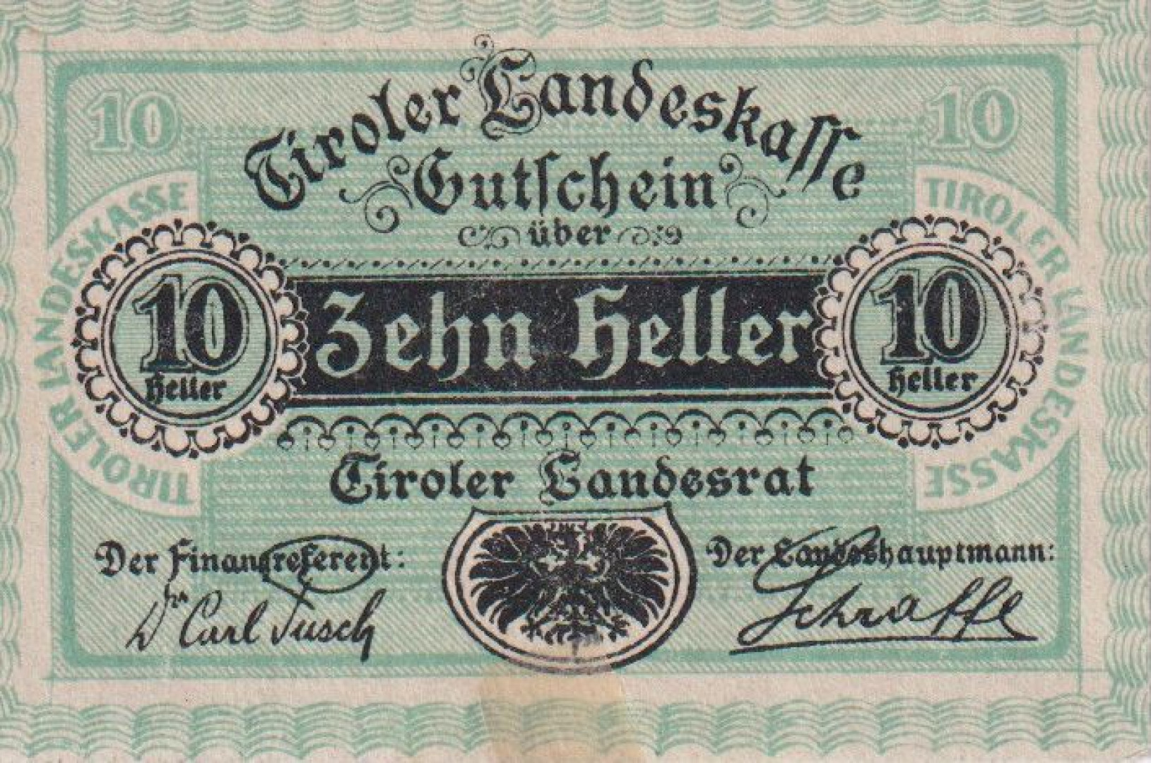 Innsbruck landes Kassen 10 heller 1920.