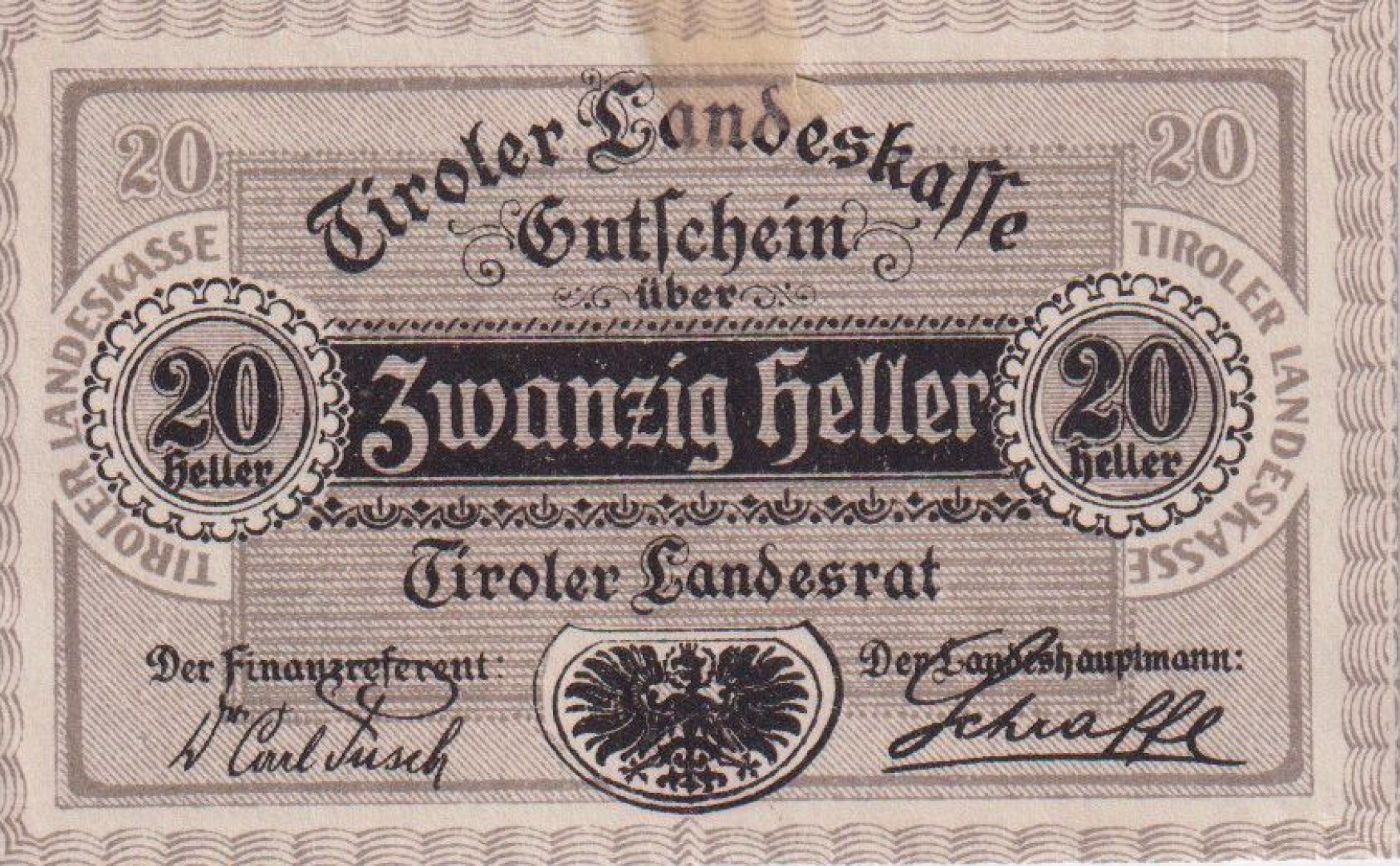 Innsbruck landes Kassen 20 heller 1920.