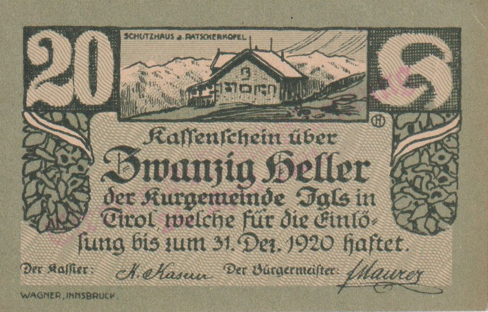 Igls in Tirol 20 heller 1920.
