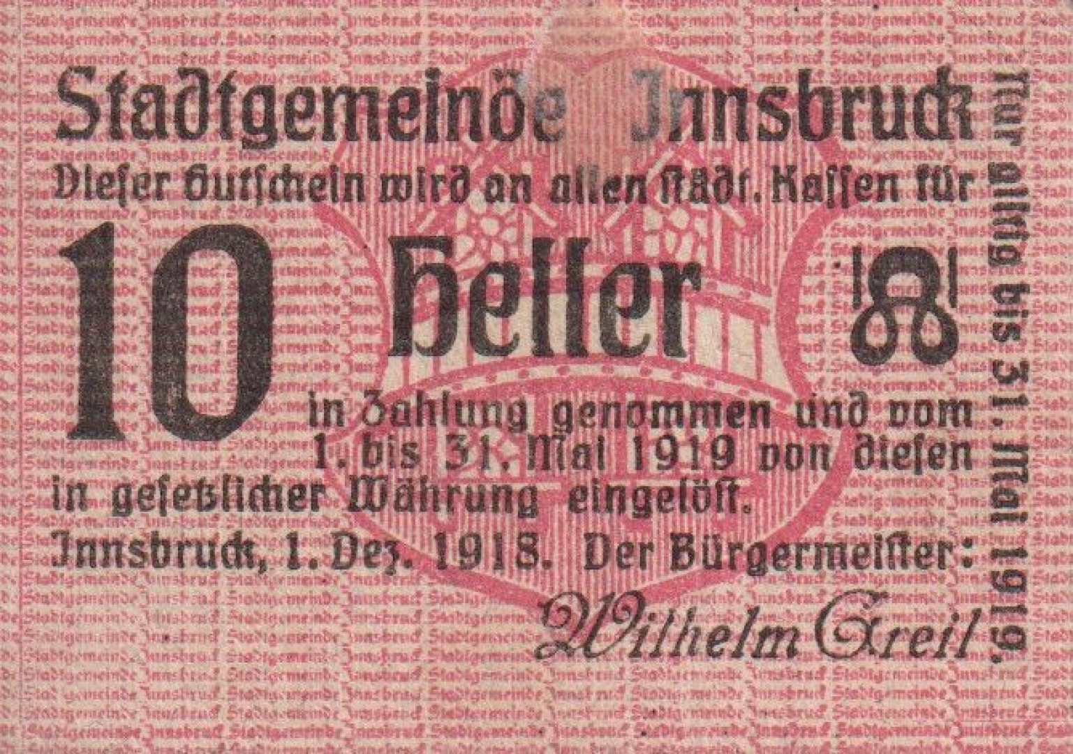 Innsbruck 1918. 10 heller 1918.