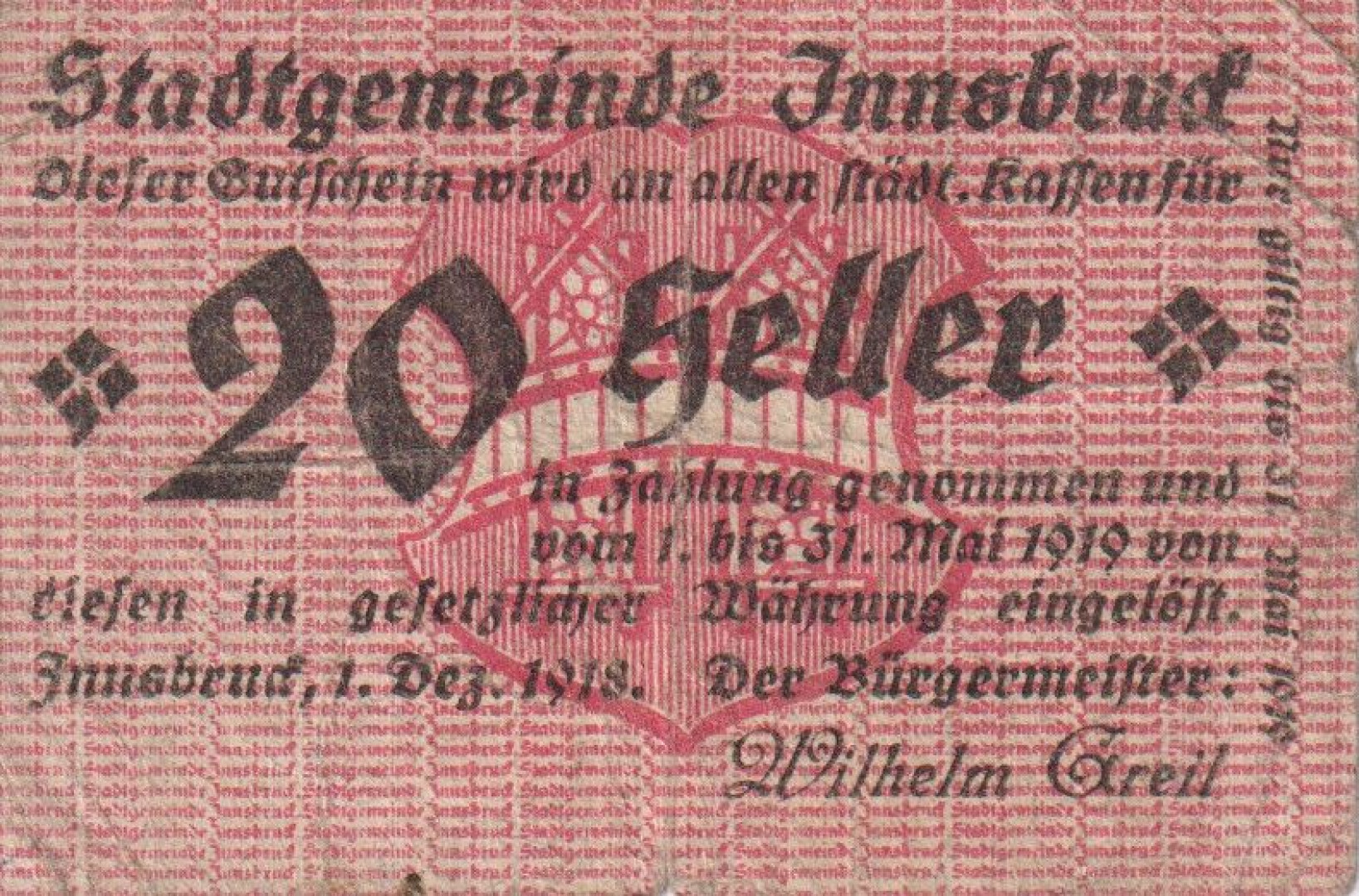 Innsbruck 1918. 20 heller 1918.