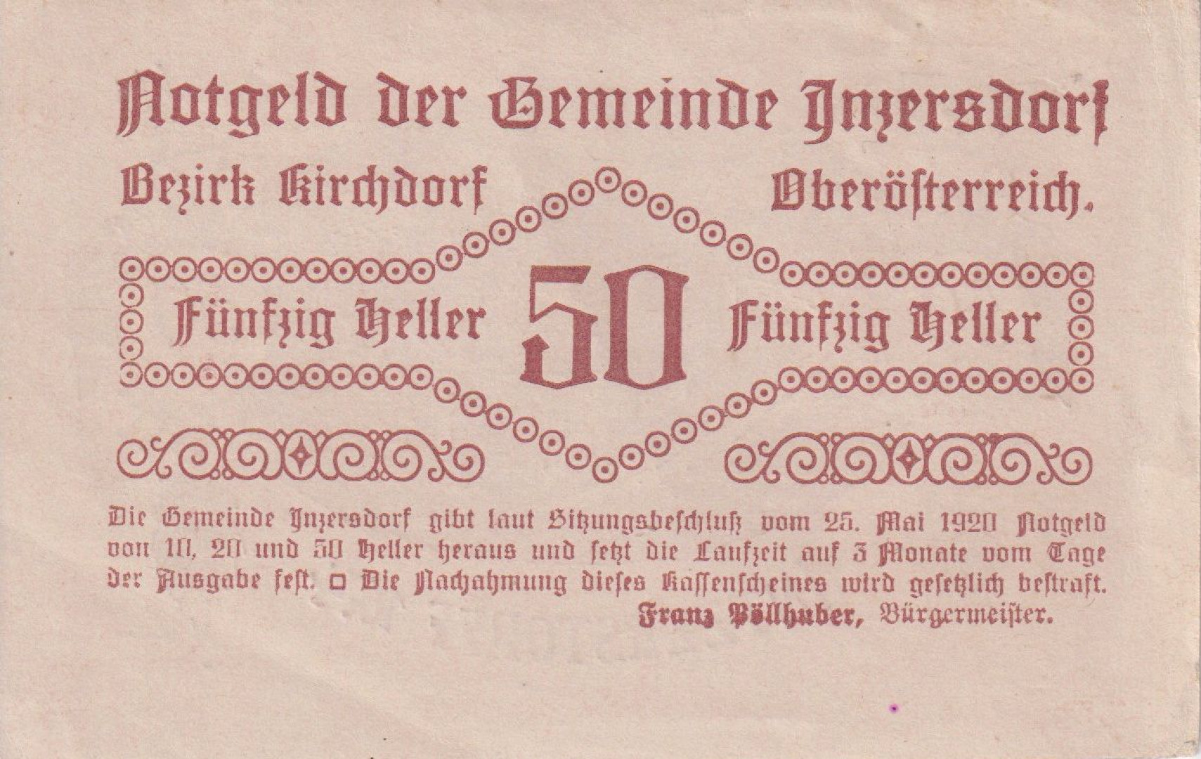 Inzersdorf 50 heller 1920.
