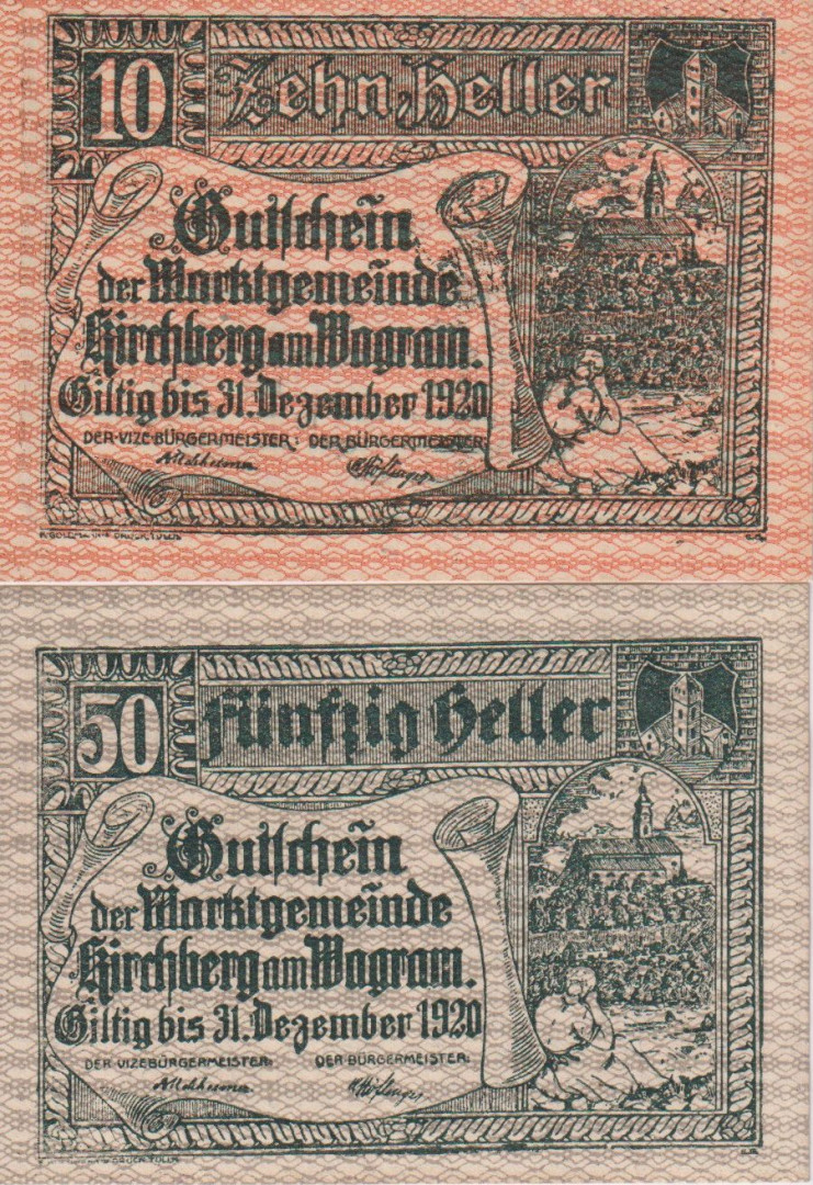 Kirchberg am Wagram 10 és 50 heller 1920.