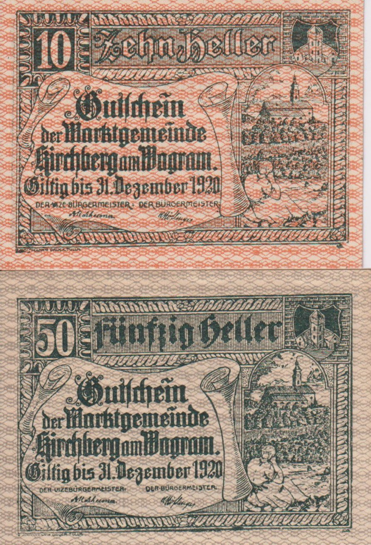 Kirchberg am Wagram 10 és 50 heller 1920.