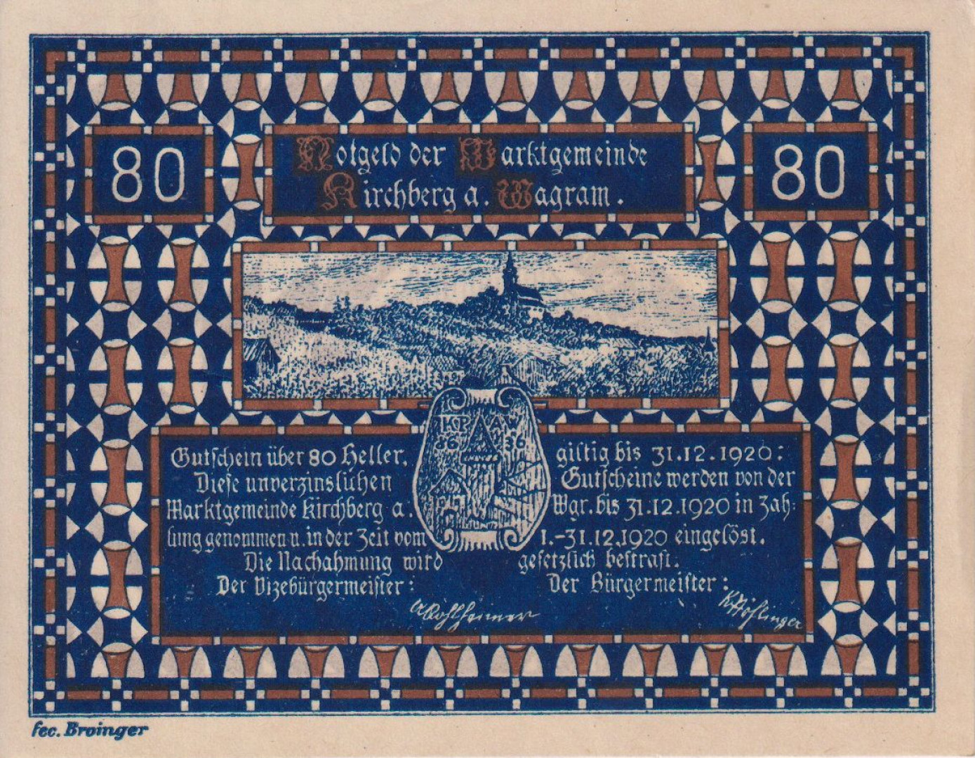 Kirchberg am Wagram 80 heller 1920.