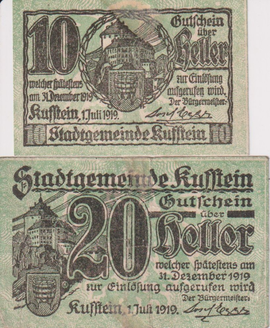 Kufstein 10 és 20 heller 1920.
