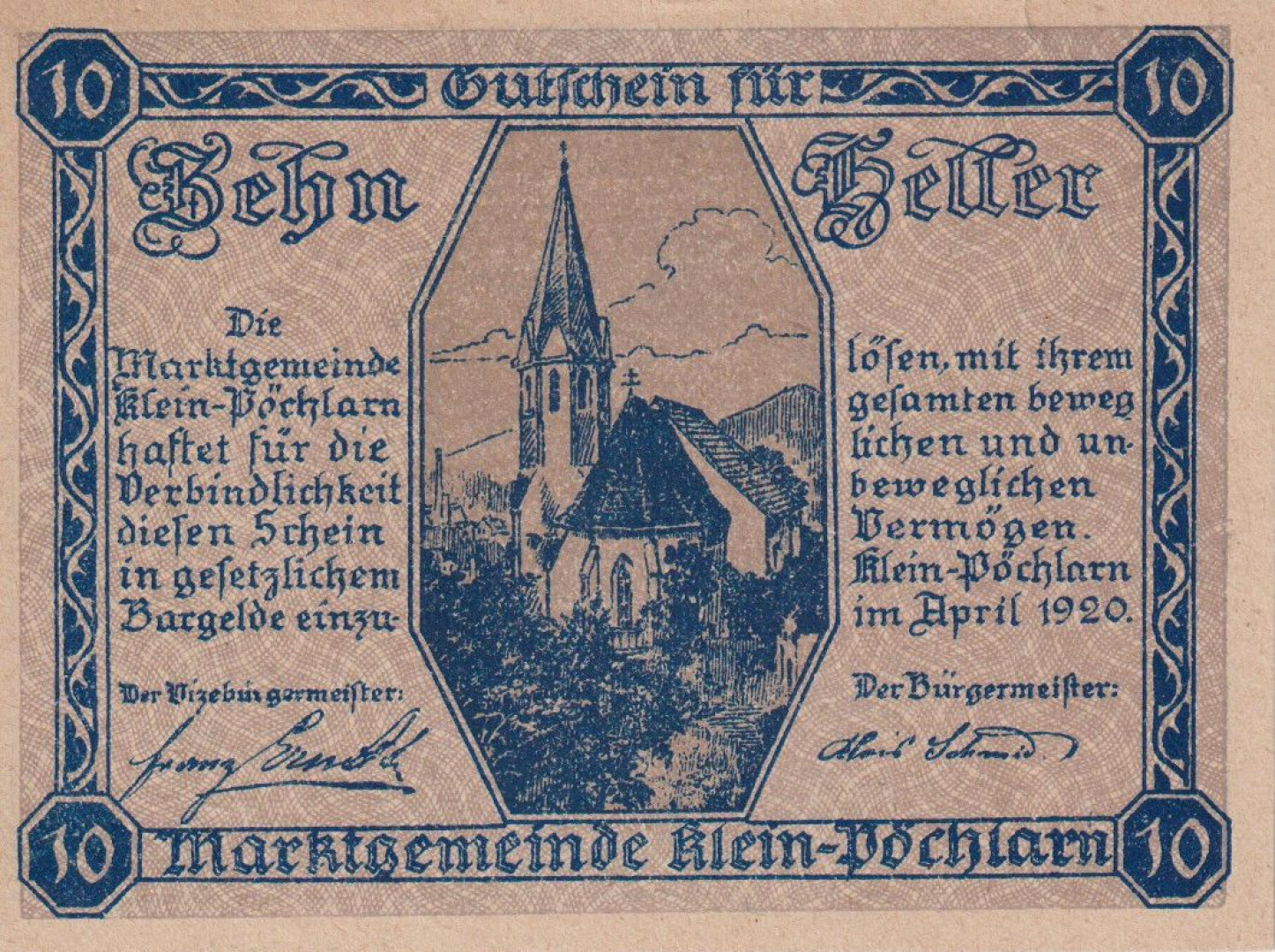 Klein-Pöchlarn 10 heller 1920.