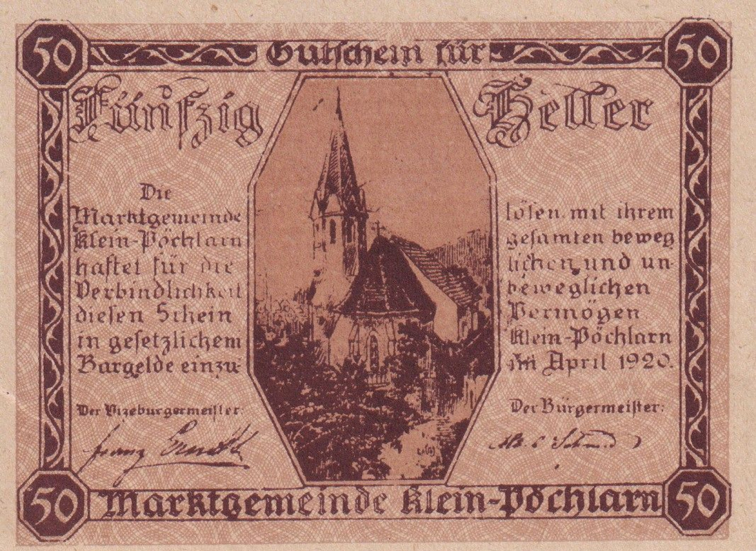 Klein-Pöchlarn 50 heller 1920.