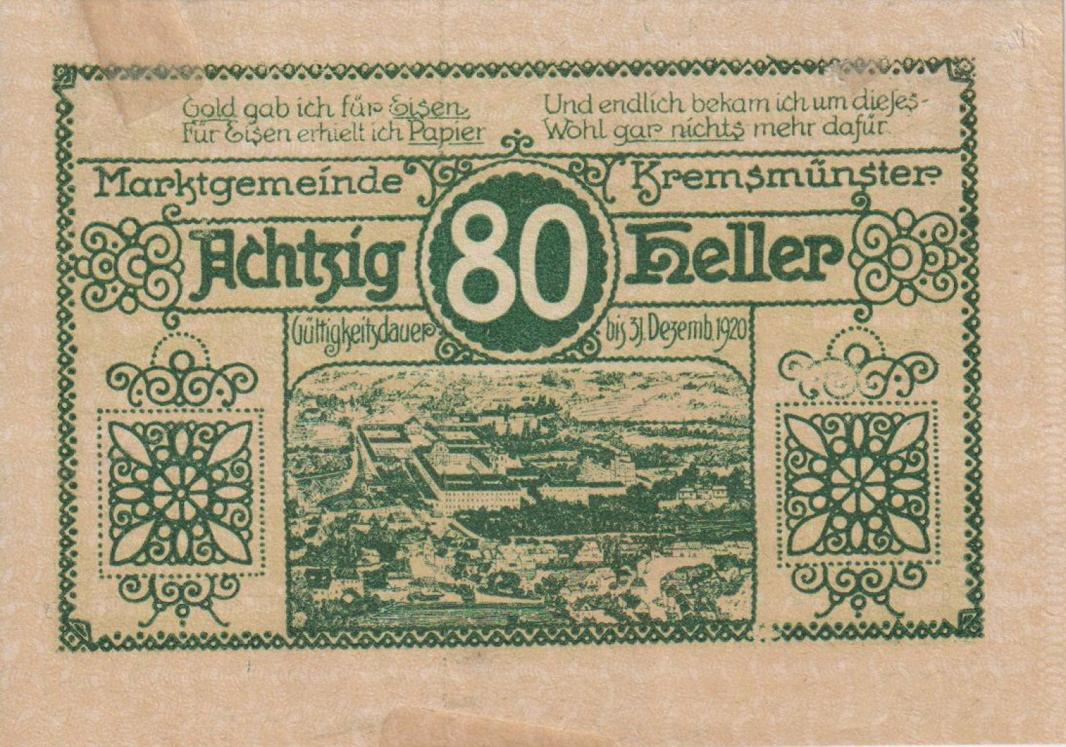 Kremsmünster 80 heller 1920.