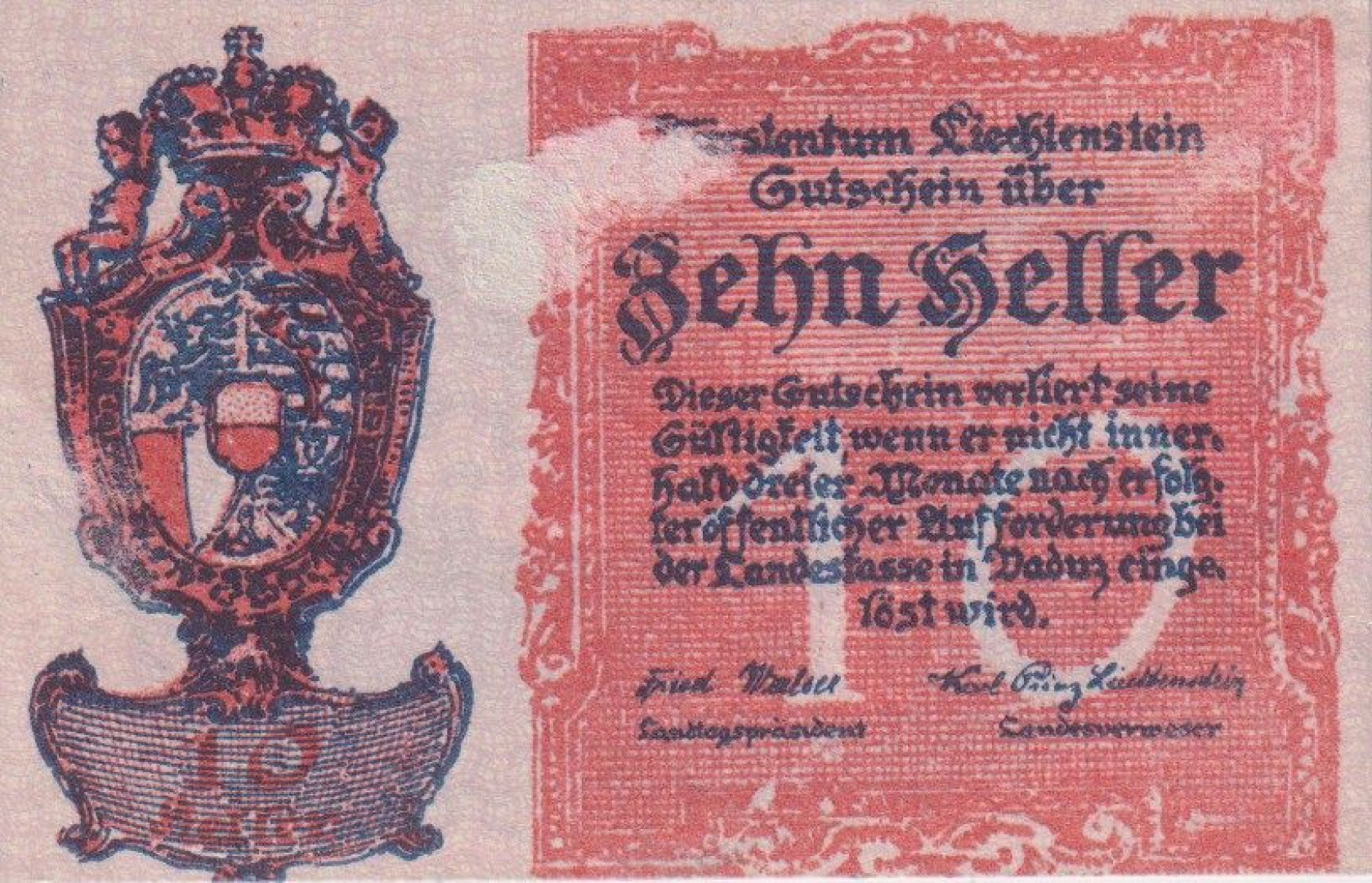 Liechtenstein 10 heller 1920.