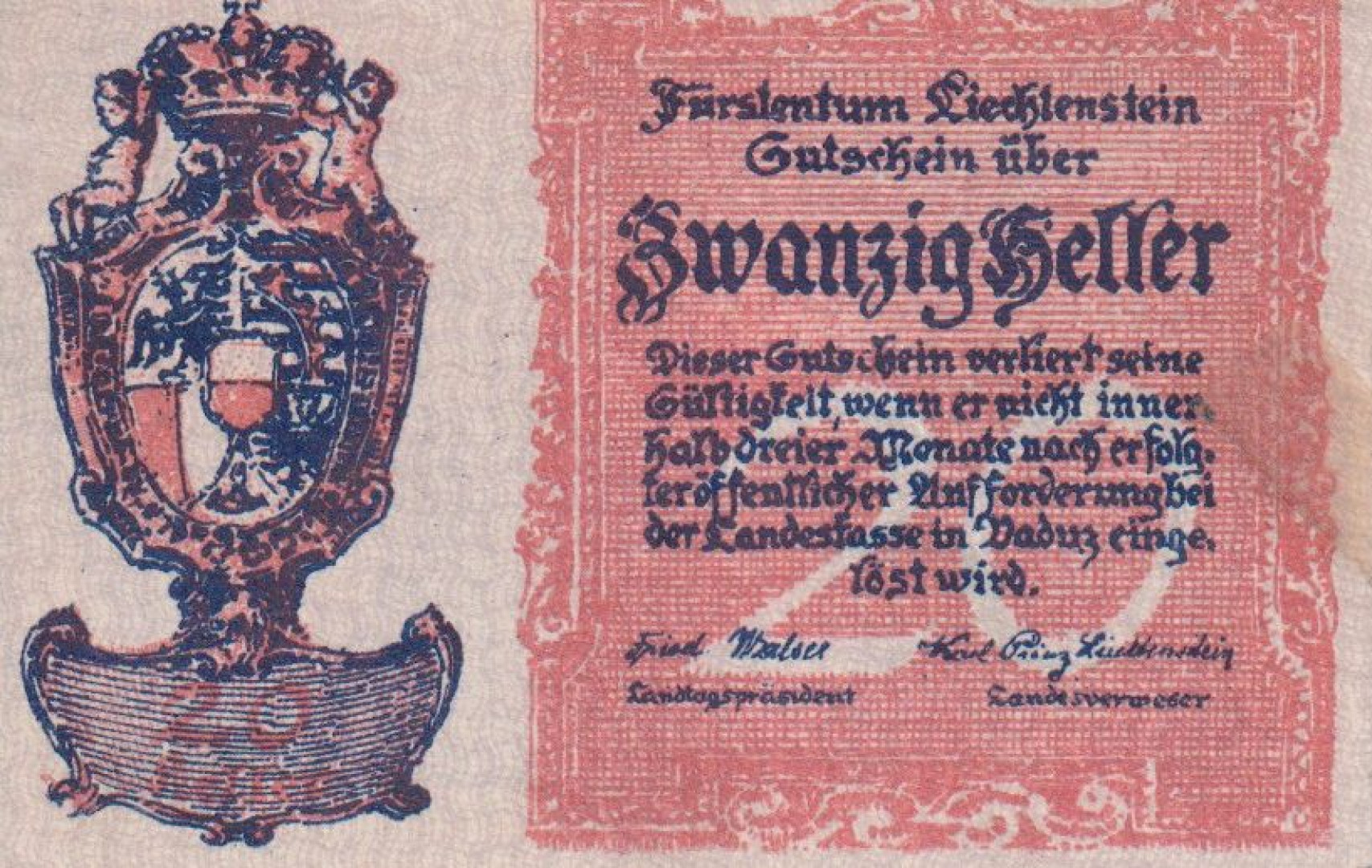 Liechtenstein 20 heller 1920.
