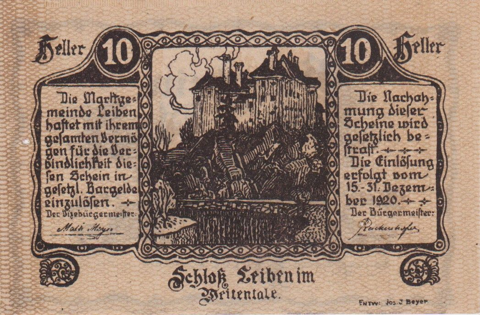 Leiben 10 heller 1920.