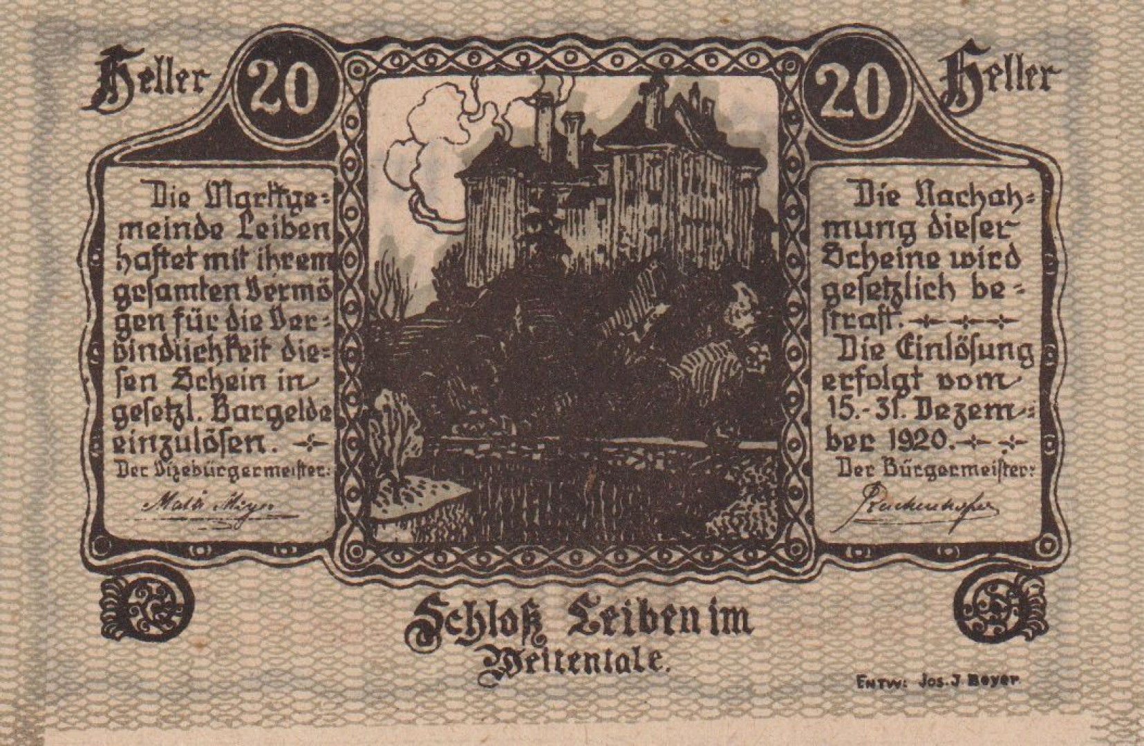 Leiben 20 heller 1920.