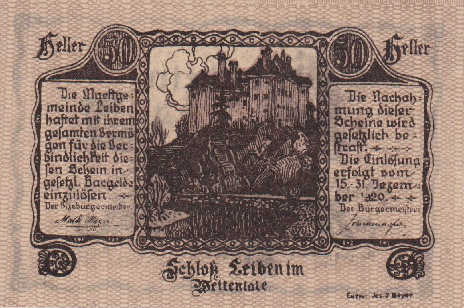 Leiben 50 heller 1920.
