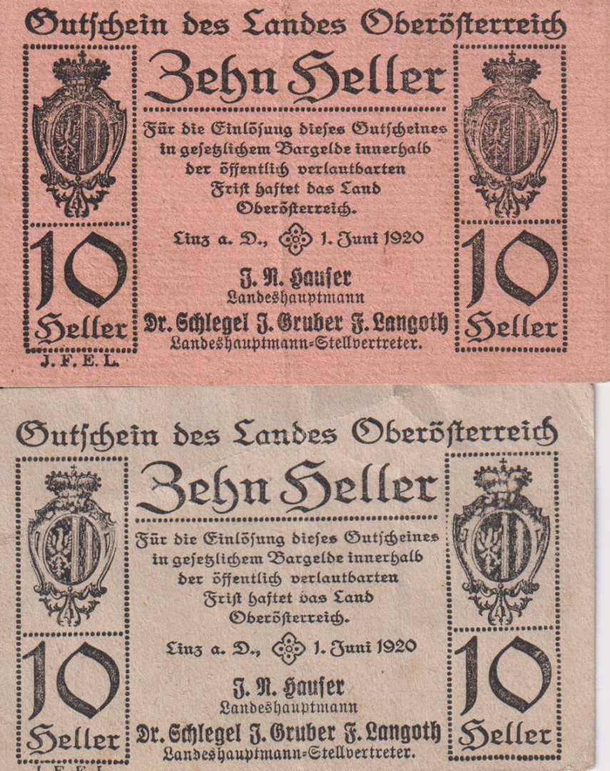 Linz 10 és 10 heller 1920.