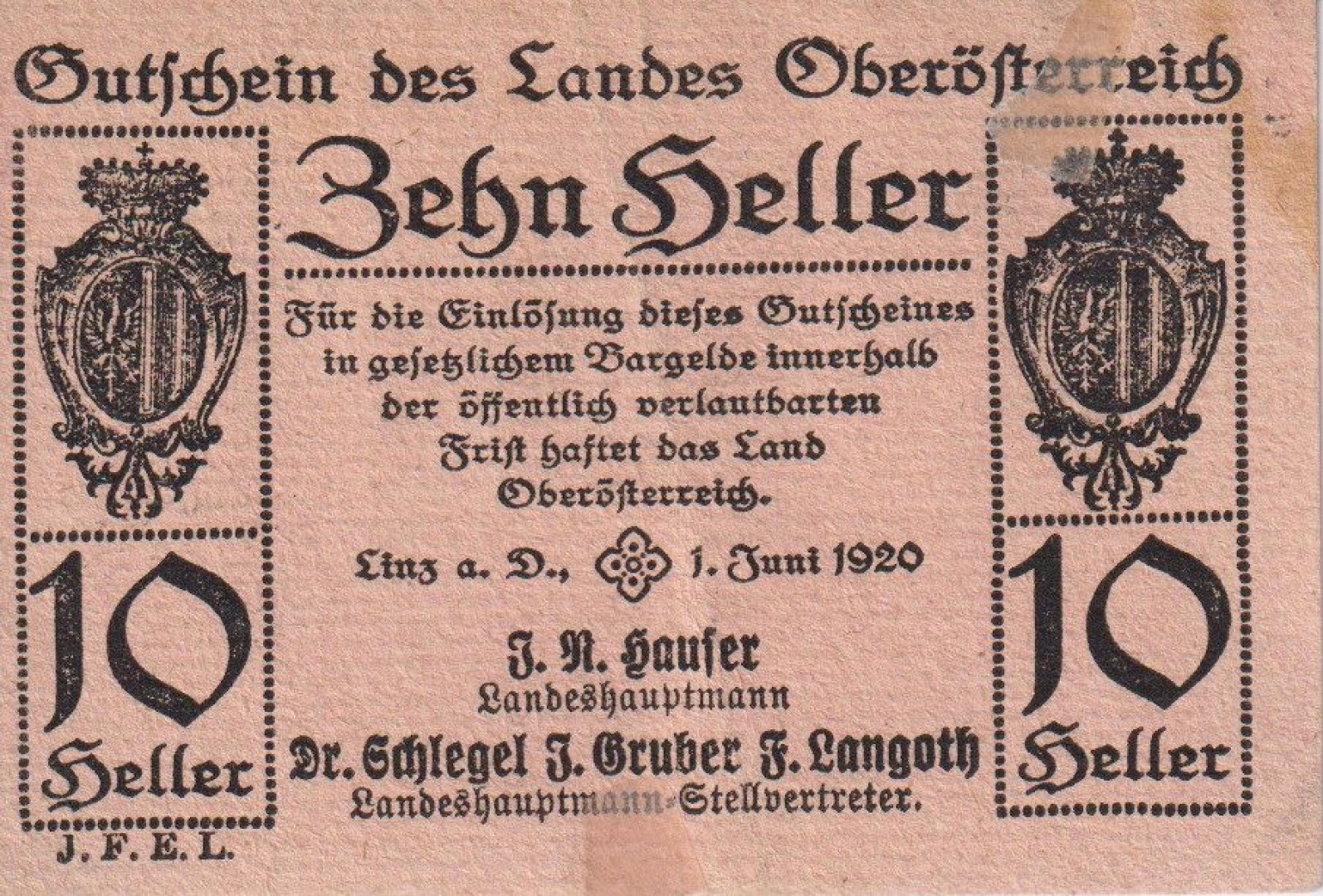 Linz 10  heller 1920.