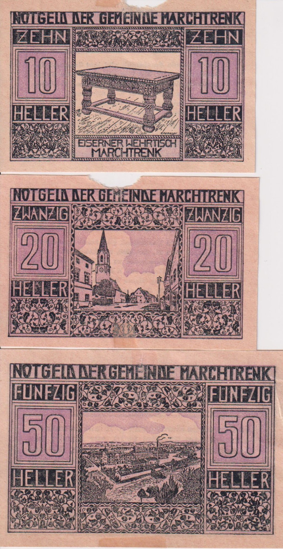 Marchtrenk 10, 20, 50 heller 1920.