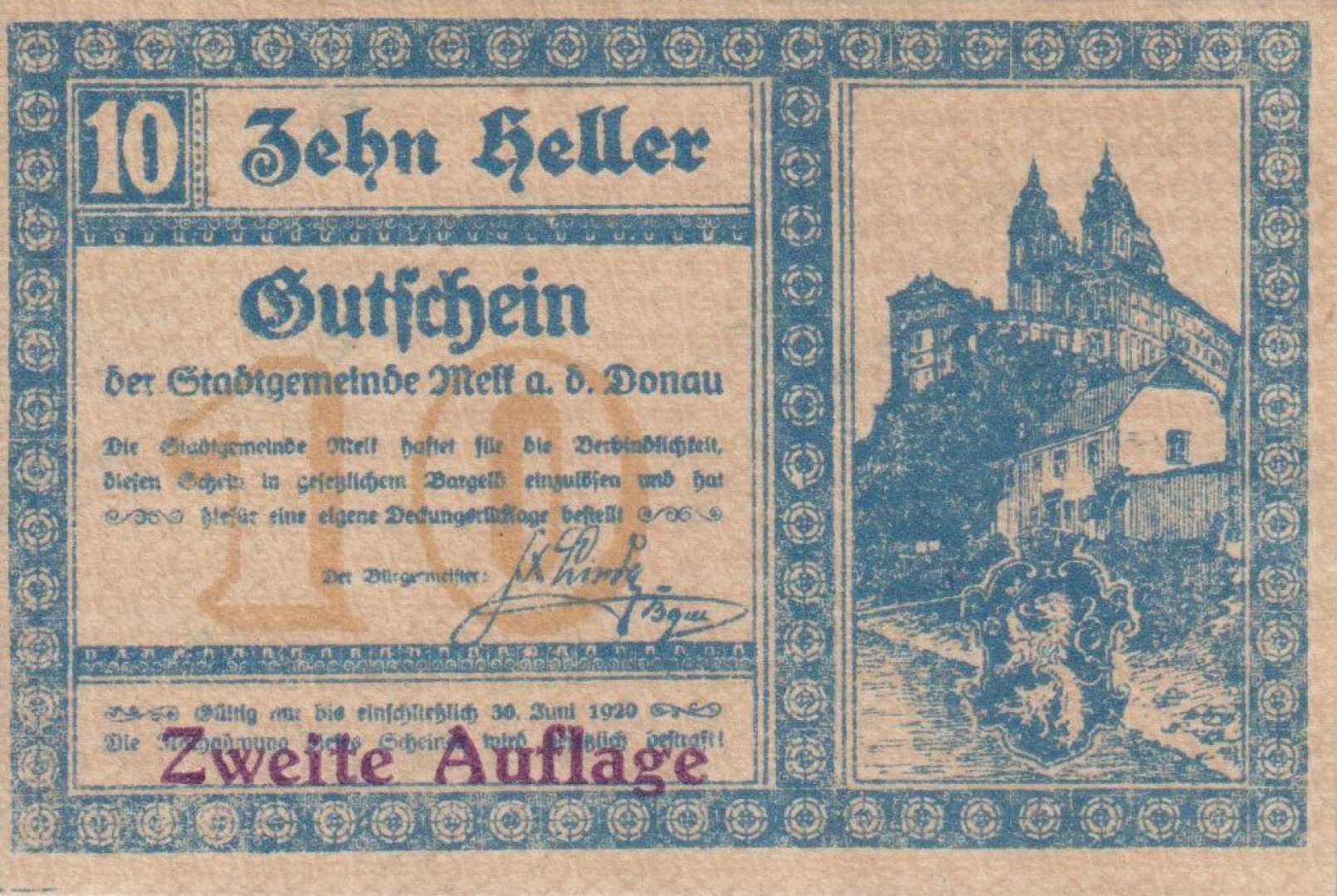 Melk an der Donau 10 heller 1920. 2.kiadás