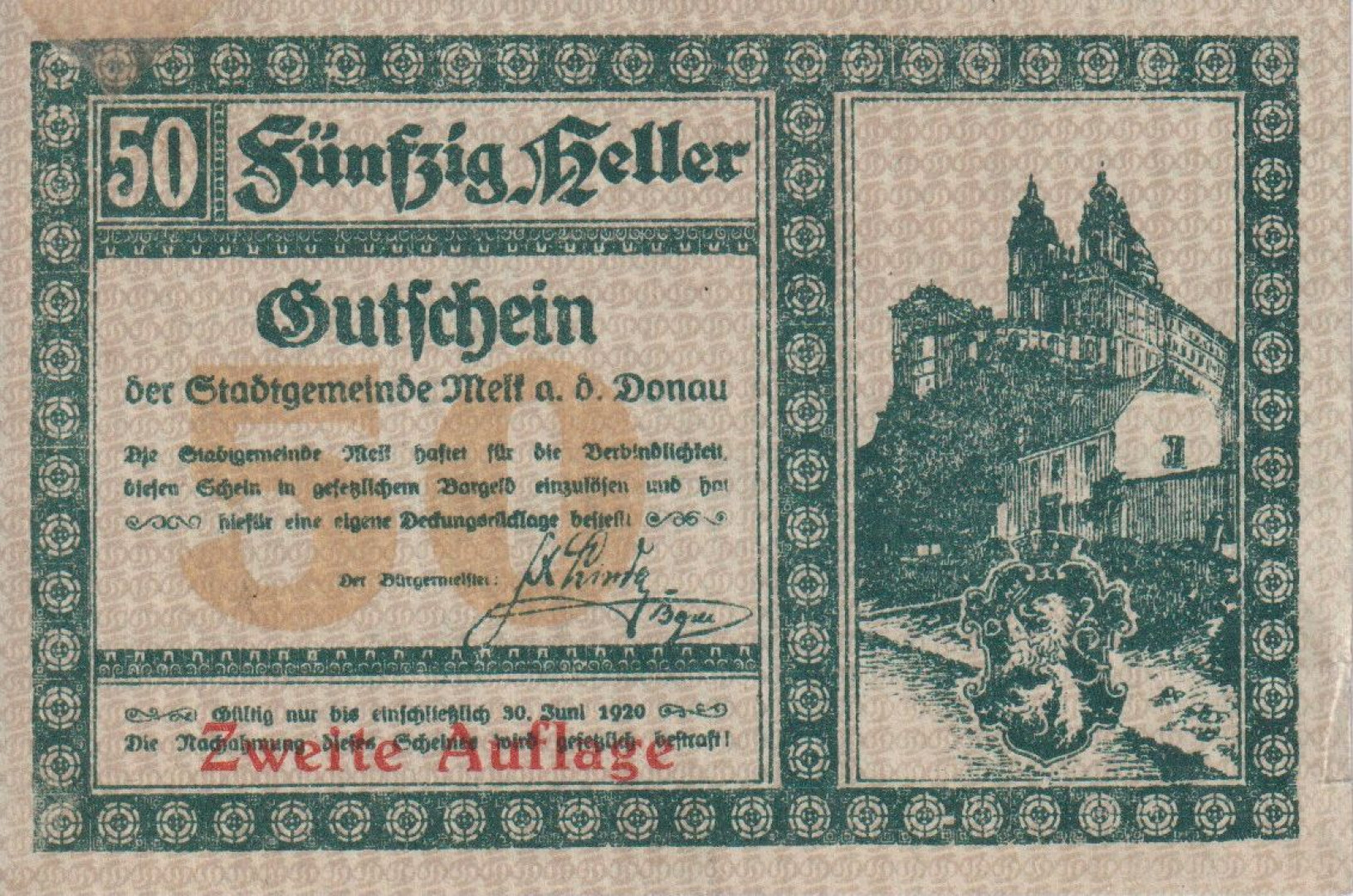 Melk an der Donau 50 heller 1920. 2.kiadás