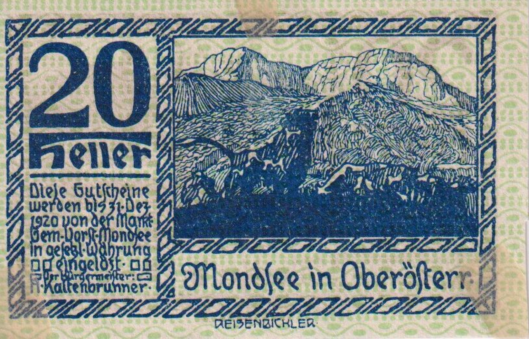 Mondsee 20 heller 1920.