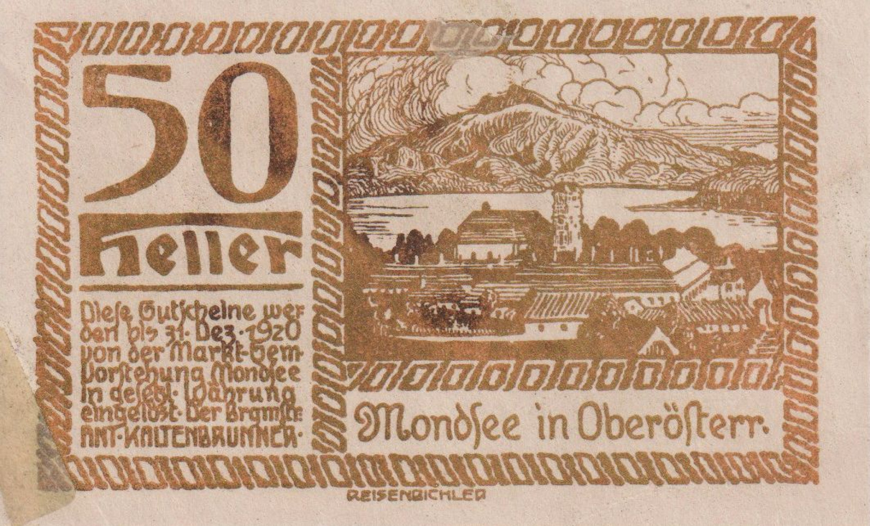 Mondsee 50 heller 1920. aranyszínű