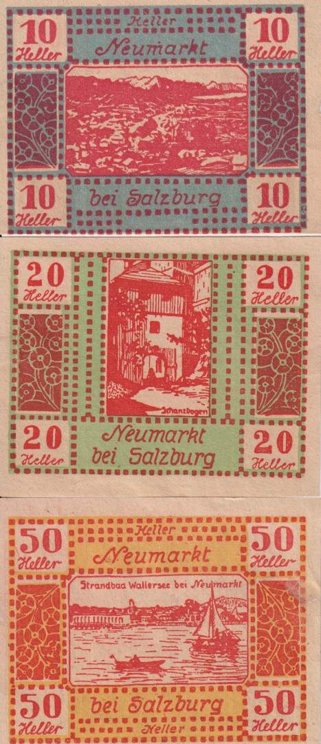 Neumarkt bei Salzburg 10, 20, 50 heller 1920.