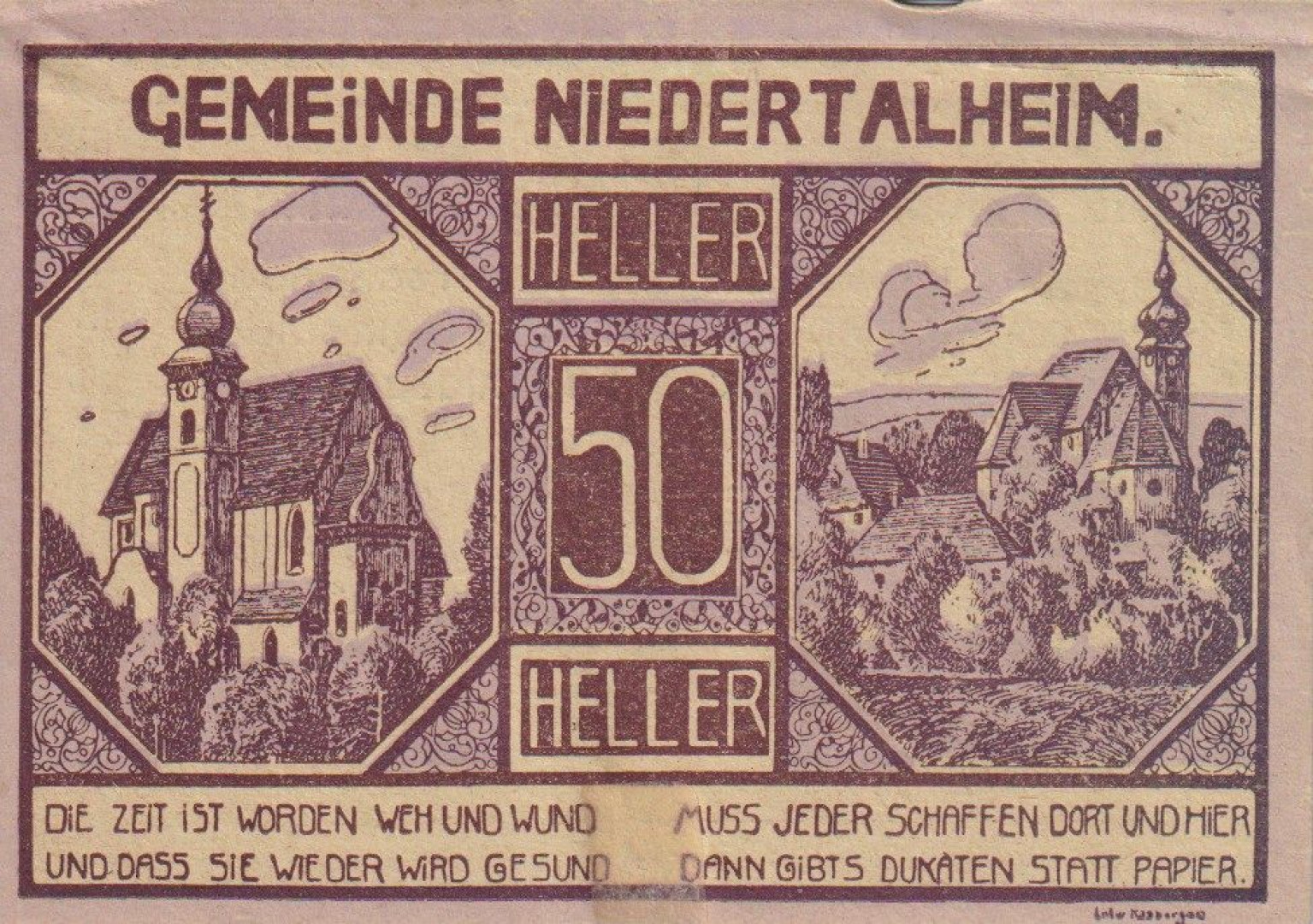 Nidertalhein 50 heller 1920.